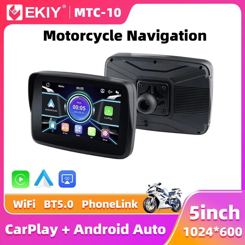EKIY 5.0 Inch Wireless CarPlay Monitor &ndash; Portable Motorcycle GPS Navigation