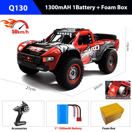 Q130 1:14 4WD RC Car &ndash; LED Headlights for Night Driving Brushed Motor Red