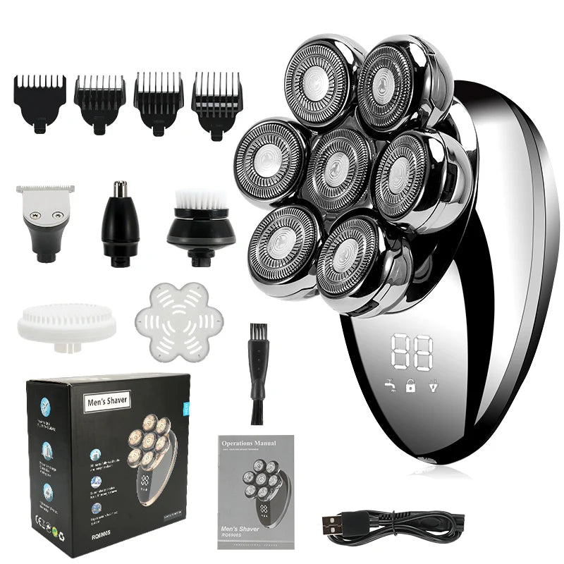 Mubittu 7D Floating Electric Shaver - Rechargeable Wet/Dry Beard Trimmer Silver-Pro-Box