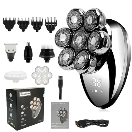 Mubittu 7D Floating Electric Shaver - Rechargeable Wet/Dry Beard Trimmer Silver-Pro-Box