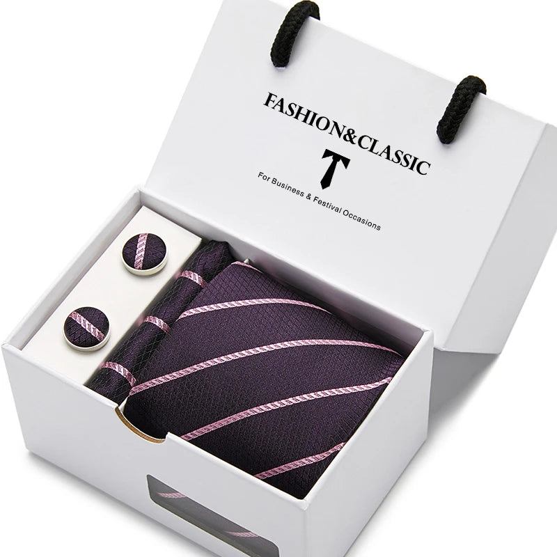 VanGise Blue Dot Tie Set with Pocket Square and Cufflinks for Men SB55