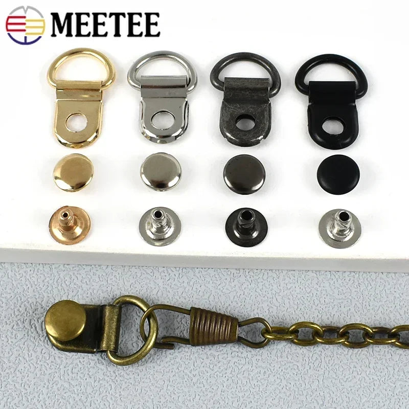 10/20/50Sets 9*14mm Metal D Ring Buckle Hiking Climbing Boots Connector Clasp Bag Strap Shoes Carabiner Installation Nails Craft