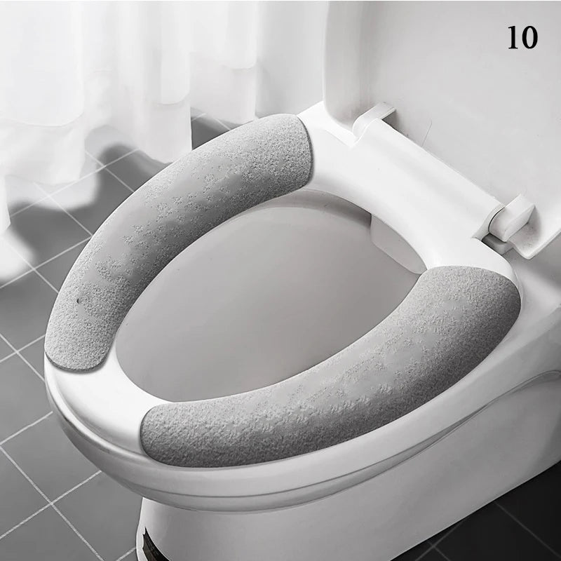 2Pc Set Reusable Toilet Seat Cover &ndash; Warm Flannel Pad small grey
