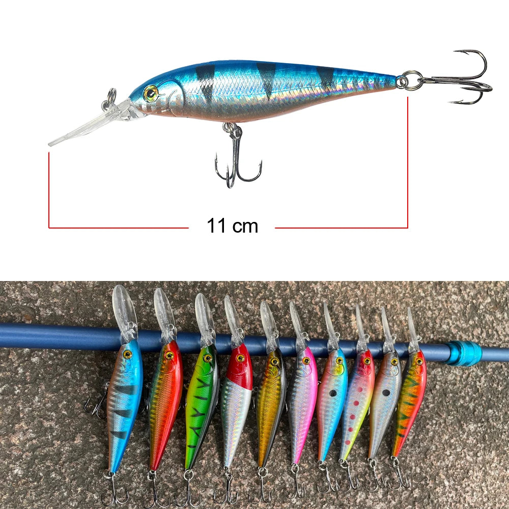 Hercules 10PCS Minnow Fishing Lure - 11cm 10.5g Artificial Wobblers for Deep Diving