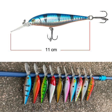 Hercules 10PCS Minnow Fishing Lure - 11cm 10.5g Artificial Wobblers for Deep Diving