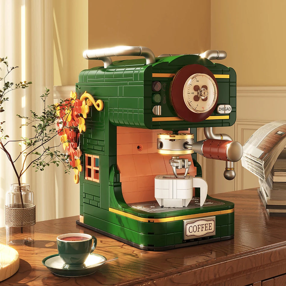 618PCS Vintage Coffee Machine Building Block &ndash; Desk Decor