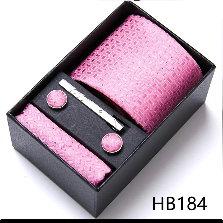 VanGise Blue Striped Necktie Set with Pocket Square and Cufflinks, Perfect for Weddings and Workplace HB184
