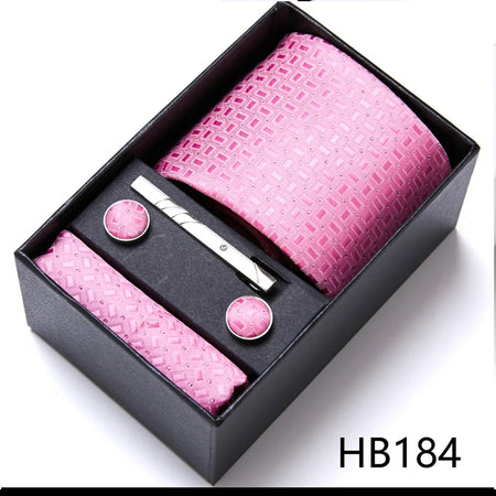 VanGise Blue Striped Necktie Set with Pocket Square and Cufflinks, Perfect for Weddings and Workplace HB184
