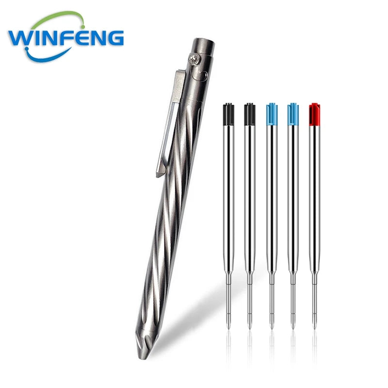 Bolt Action Titanium Alloy Tactical Pen &ndash; Glass Breaker Groove With Refills