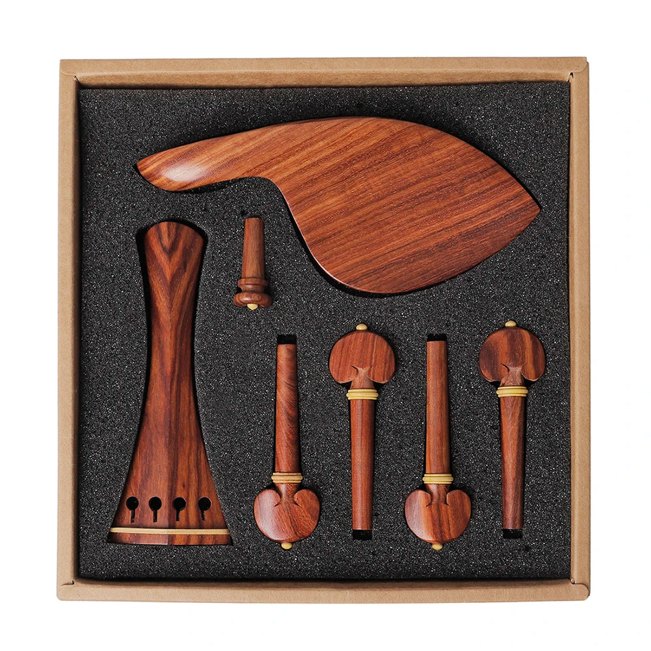 Violin Accessory Set 7 Piece Chinrest Tailpiece Pegs Endpin Rosewood Boxwood