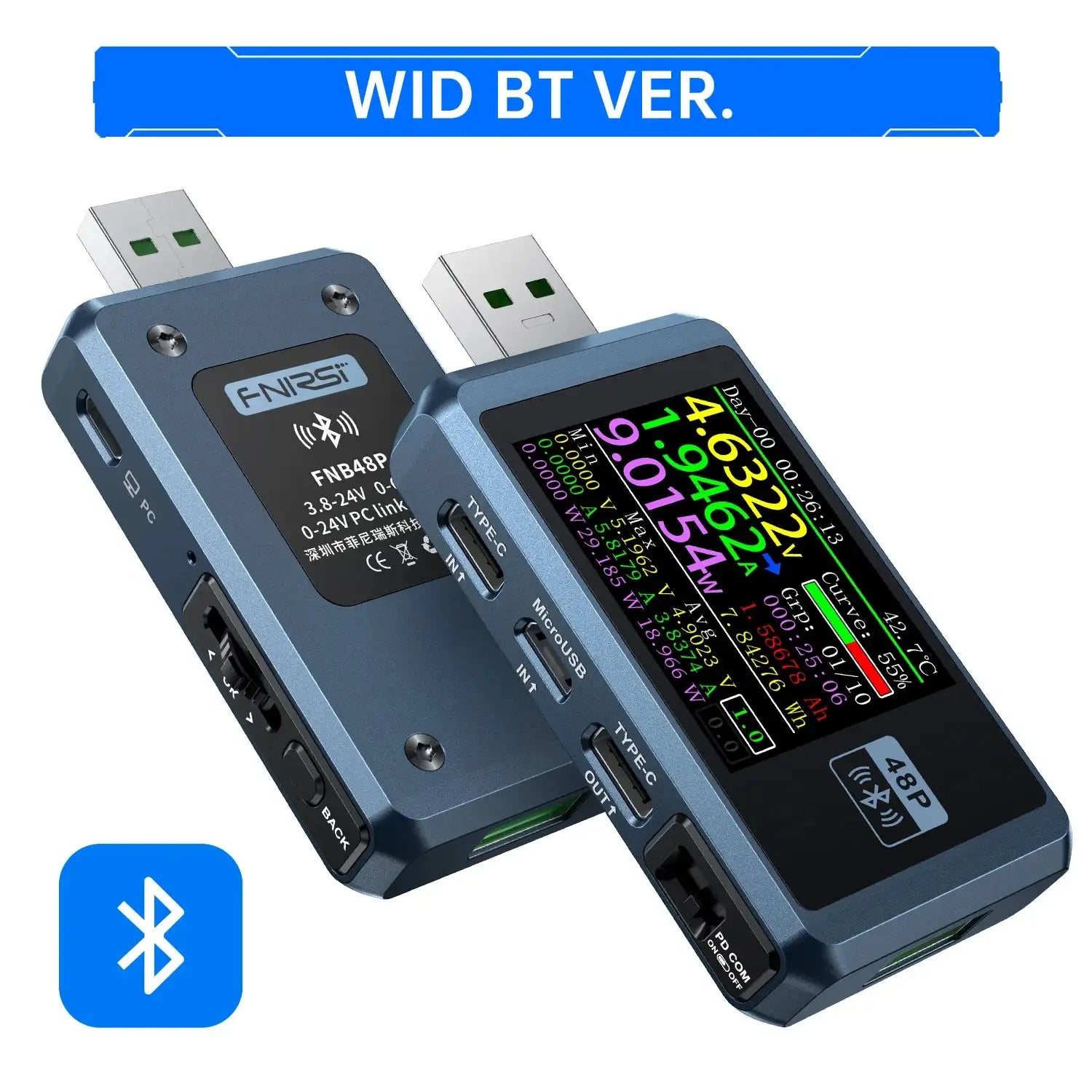FNIRSI USB Tester Voltmeter Ammeter Type C Fast Charge FNB48P-BT