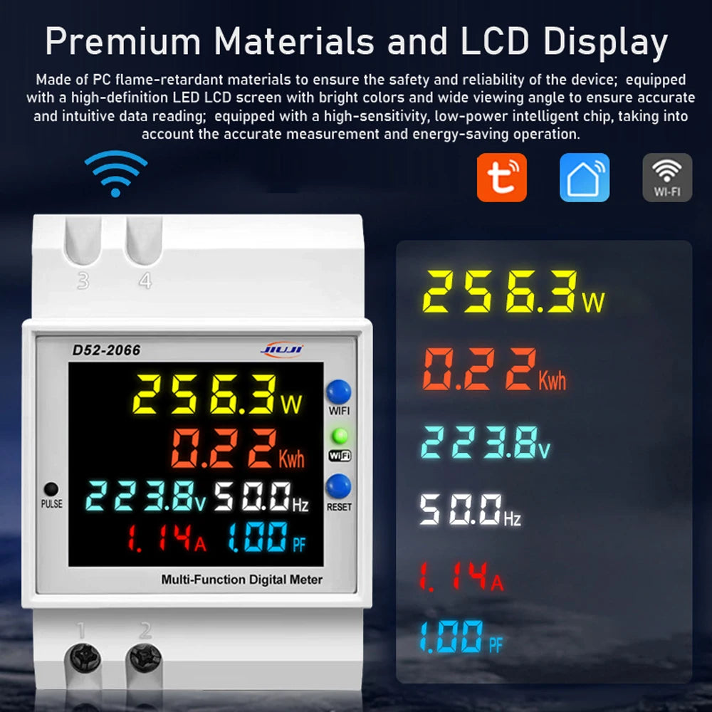 Tuya WiFi Smart Energy Meter DIN-Rail Voltage Current Monitor Power ...