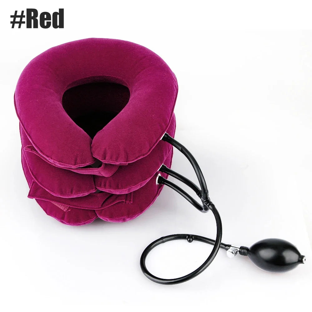 Neck Support Cushion &ndash; Inflatable Cervical Traction for Pain Relief Red