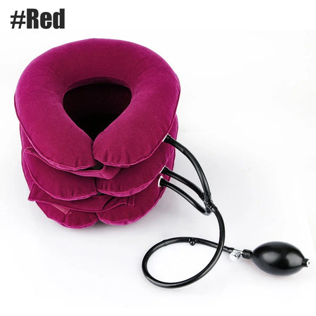 Neck Support Cushion &ndash; Inflatable Cervical Traction for Pain Relief Red
