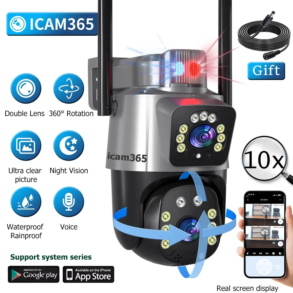 Dual Lens PTZ IP Camera Security Protection Night Vision Outdoor WiFi Cameras CCTV Surveillance camaras de seguridad wifi Cam No Card / EU Plug