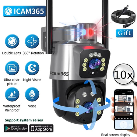 Dual Lens PTZ IP Camera Security Protection Night Vision Outdoor WiFi Cameras CCTV Surveillance camaras de seguridad wifi Cam No Card / EU Plug