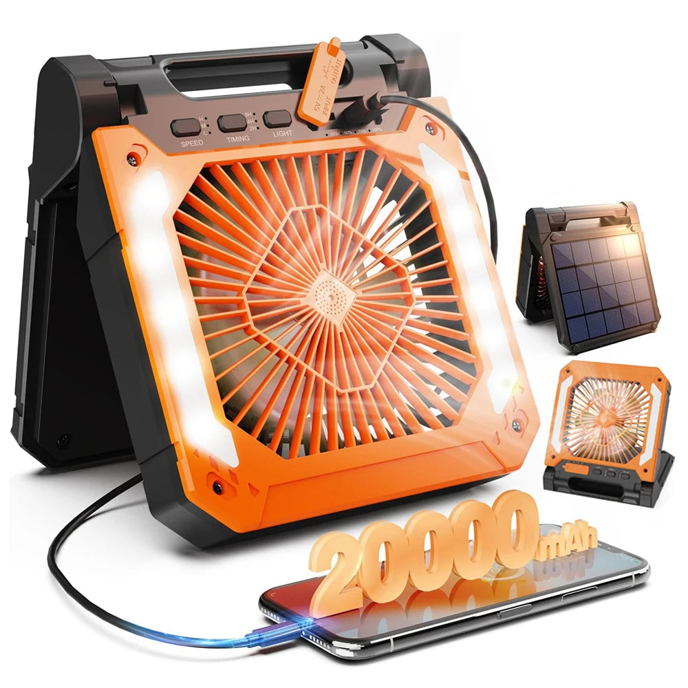 20000mAh Portable Fan With LED Light - USB Charging