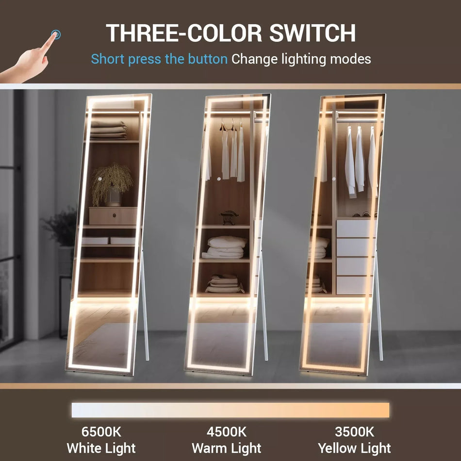 Homfa LED Full Length Mirror Stand 3 Color Modes Dimmable