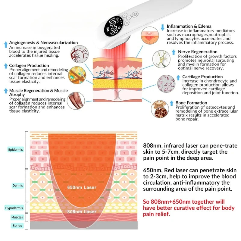 HLKGO Ruční Dvojitá Vlna Laser 650nm A 808nm Terapie Bolesti