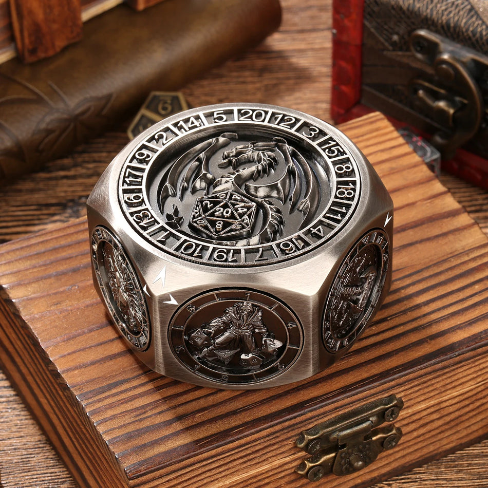 Rotierendes Metallwürfelset für RPGs, DND polyedrische Würfel D4 D6 D8 D10 D12 D20