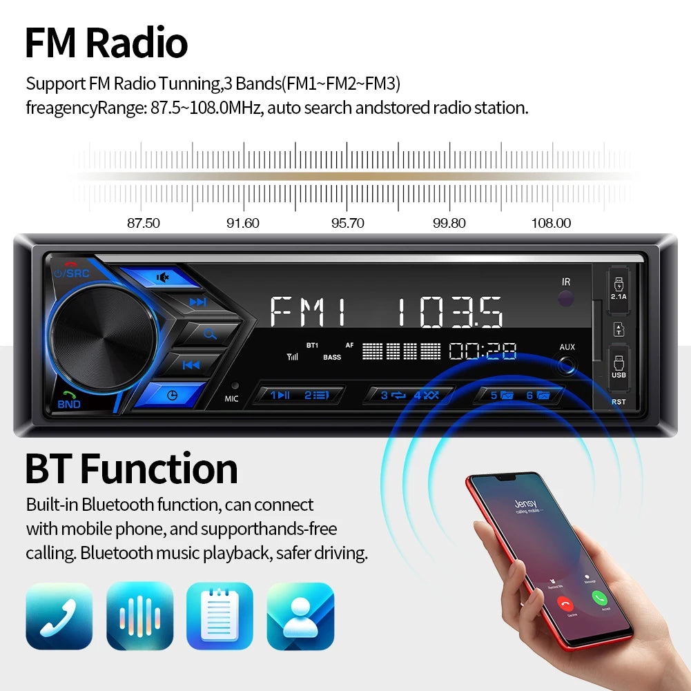 AKAMATE 1DIN Car Radio &ndash; Bluetooth MP3 USB TF Card Charging