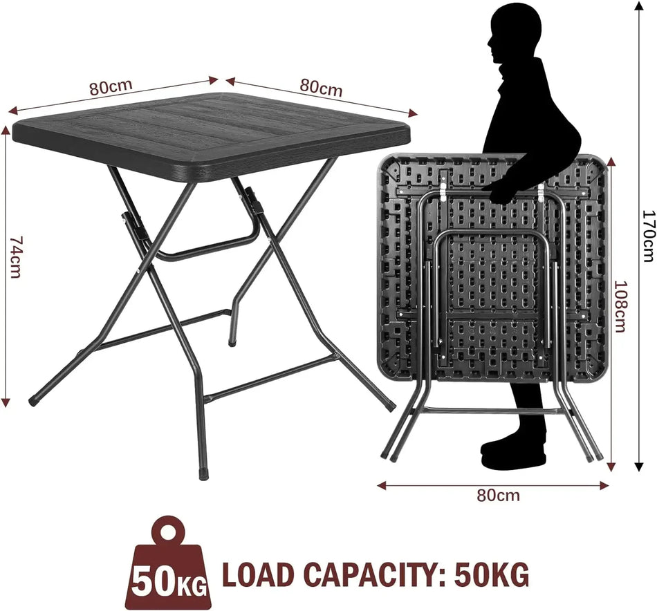 Mesa Plegable 80x80x74cm Con Estructura de Acero Impermeable HDPE