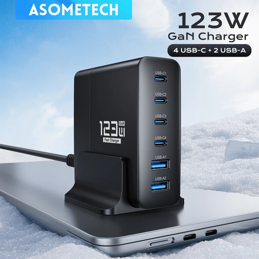 ASOMETECH 123W GaN USB C Fast Charger &ndash; Multi Port Quick Charging KR Plug