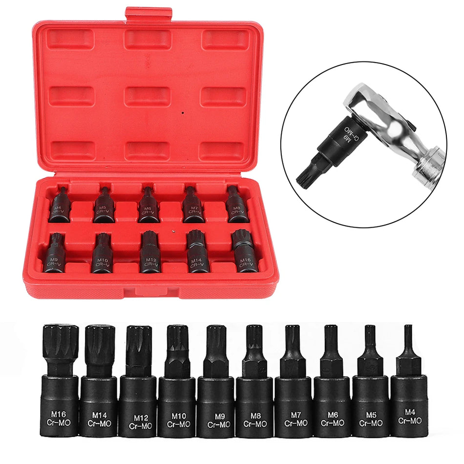 Chrom-Vanadium Steckschlüsselsatz, 3/8 Zoll Antrieb, M4-M16, 10-teilig