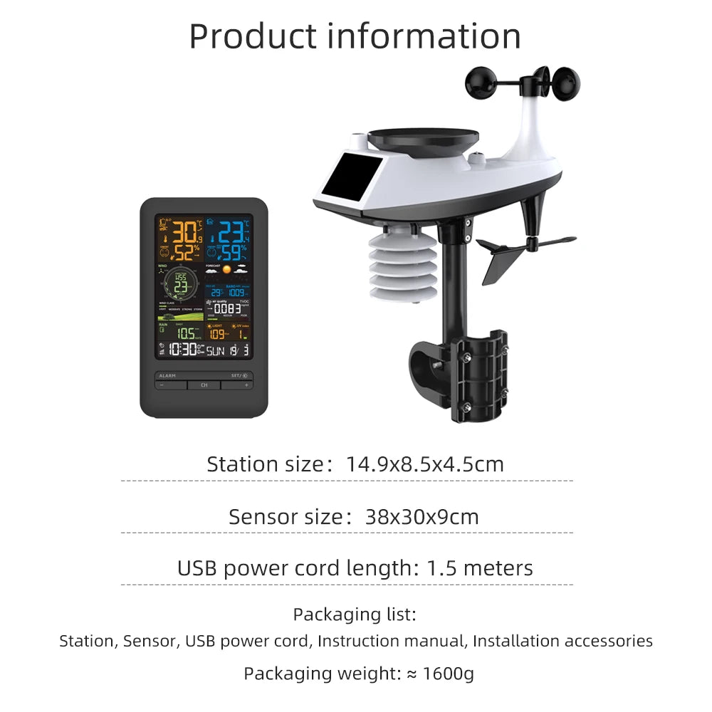 Smart Wifi Weather Station with Multifunctional Monitoring for Home &amp; Outdoor