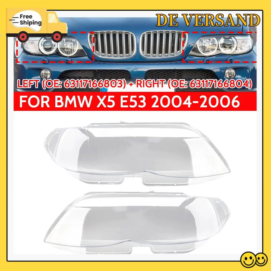 Headlight Lenses Replacement for BMW X5 E53, 2 Pack, Clear Polycarbonate Waterproof