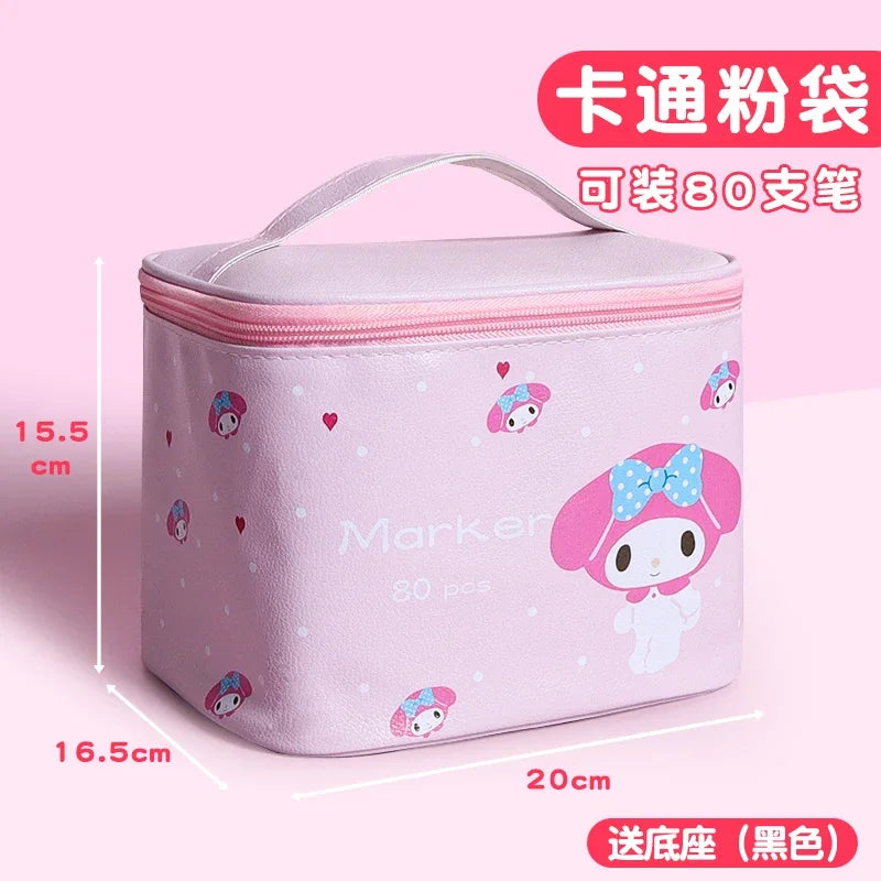 Large-Capacity Waterproof Marker Storage Bag - 210 Slot with Textured Leather Design pink80 grids