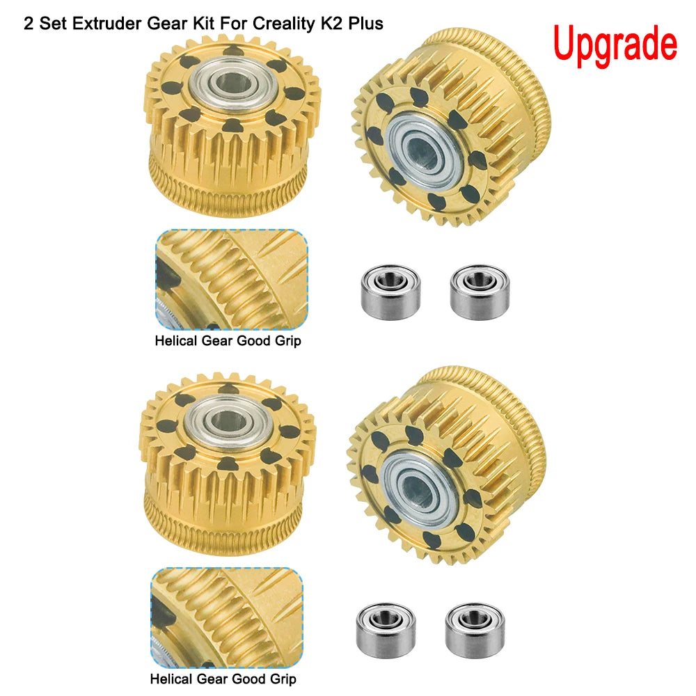 Creality K2 Plus Extruder Gear Kit &ndash; Nickel DLC Coated 2 sets gear gold