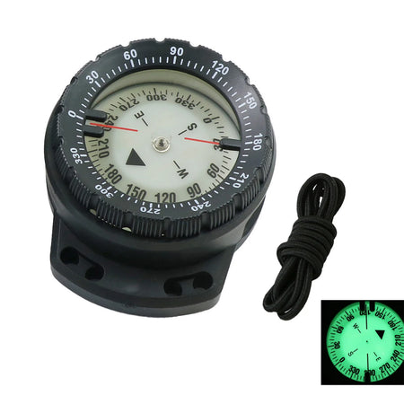 Underwater Diving Compass - Luminous Dial With Elastic Rope Black