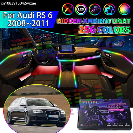 For Audi RS 6 2008~2011 C6 4F RGB Car Interior Ambient Lights Strips Breathing Lighting Kit App Control LED strips Auto Parts by InterCyprus Trading Ltd