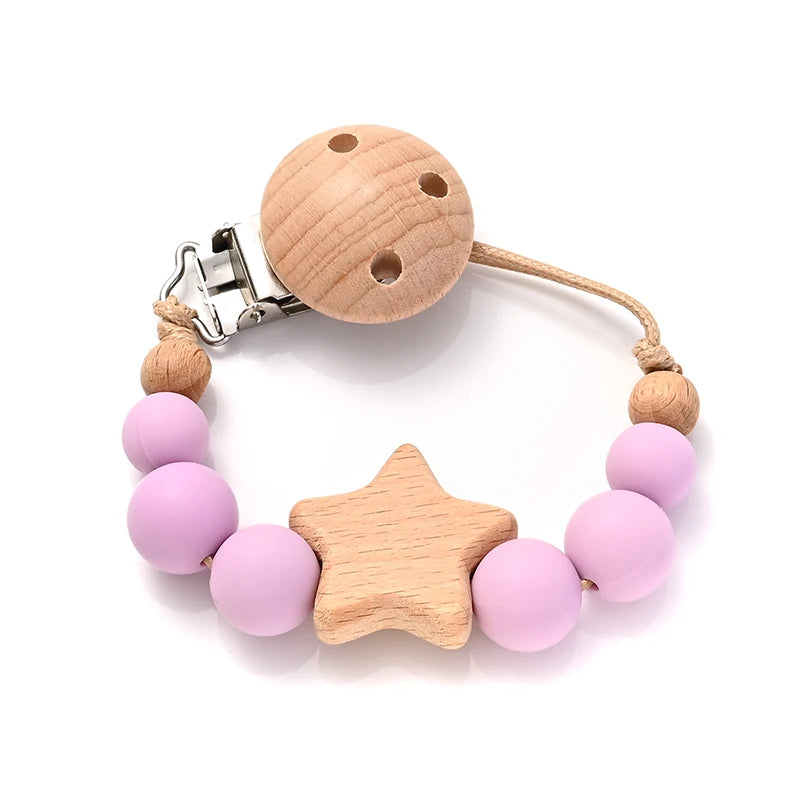 Wooden Pentagram Teether Pacifier Chain with Silicone Beads Color 5
