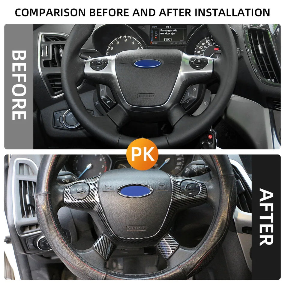 Conjunto de Autocolantes para Capa do Volante para Ford Focus 3 Mk3 em ABS 3 Peças Proteção Interior Durável