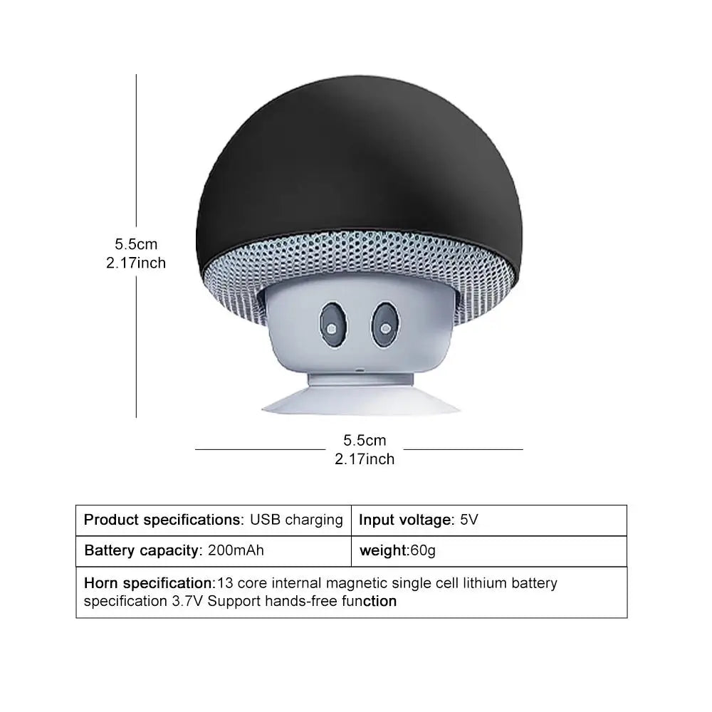 Mushroom Shaped Bluetooth Speaker with Suction Cup - Cute, Portable, Dustproof, Perfect Gift for Kids &amp; Women