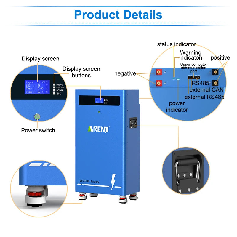 Μπαταρία Αποθήκευσης Ενέργειας ANENJI LiFePO4 με Bluetooth BMS, 16kWh, 300Ah, 6000 Κύκλοι, Σχεδίαση Μονάδας IP65