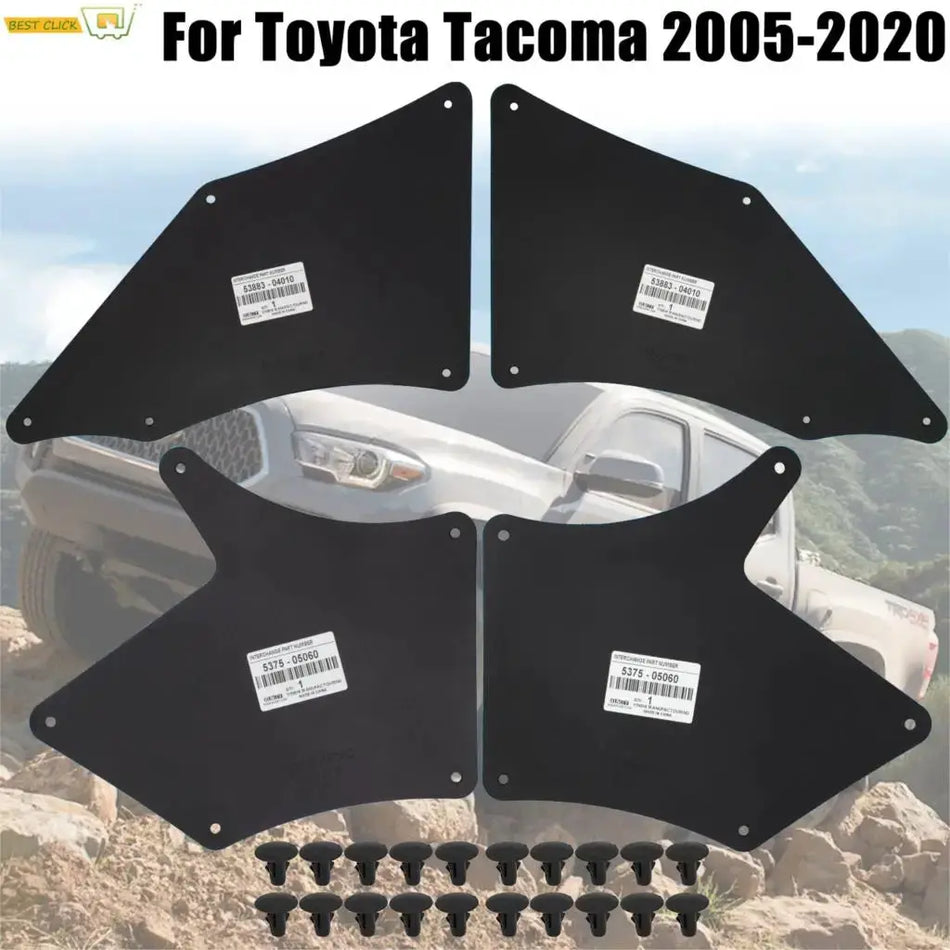 EVA Rubber Fender Liners Splash Shield for Toyota Tacoma 2005-2023 Apron Seal Mud Flaps Mudflap Mudguards Skirt W/Clips Retainer by InterCyprus Trading Ltd