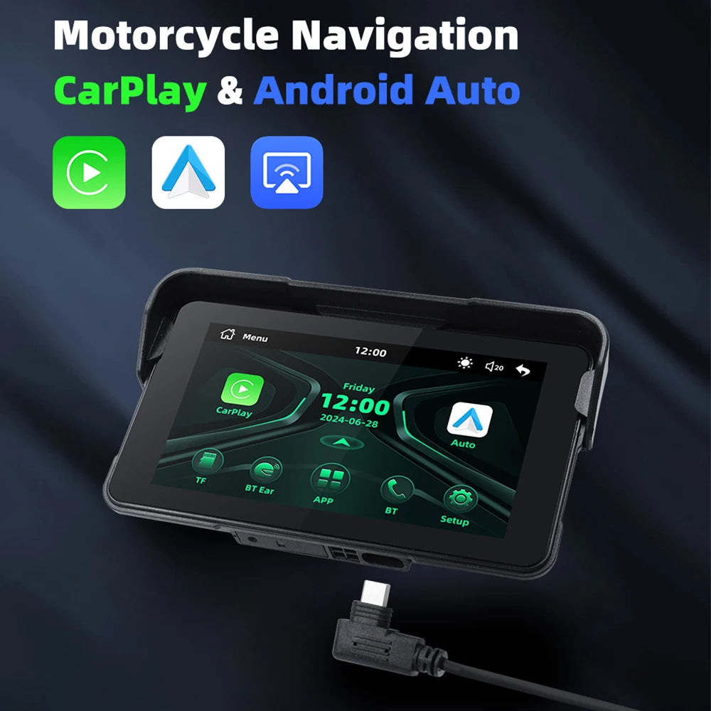EKIY 5 Inch Wireless CarPlay Moto Android Auto &ndash; Portable Waterproof Motorcycle GPS Display