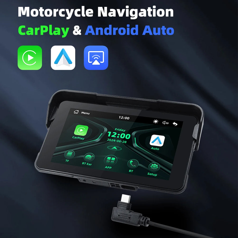 EKIY 5 Inch Wireless CarPlay Moto Android Auto &ndash; Portable Waterproof Motorcycle GPS Display