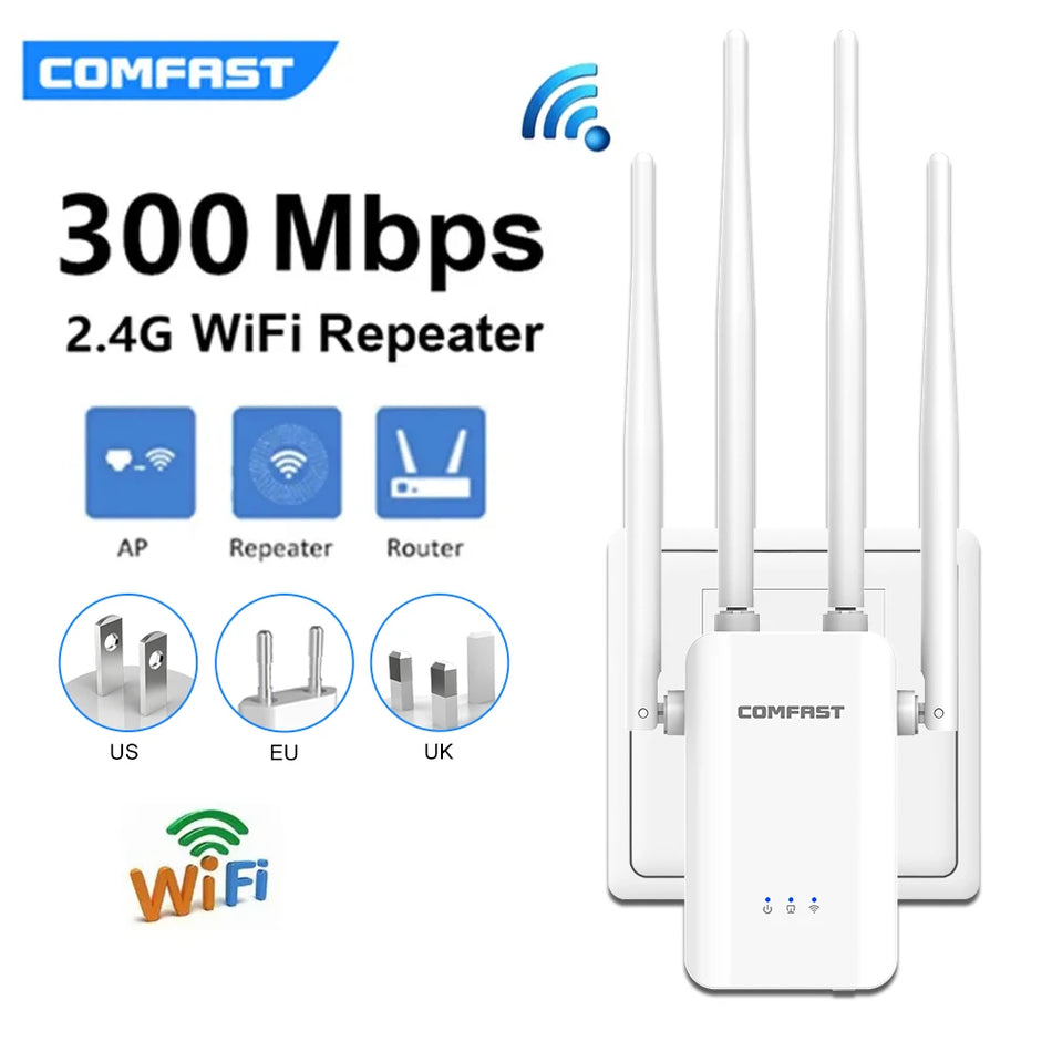 Comfast 2G 300Mbps WiFi Repeater &ndash; Long Range Coverage AU Plug Adapter