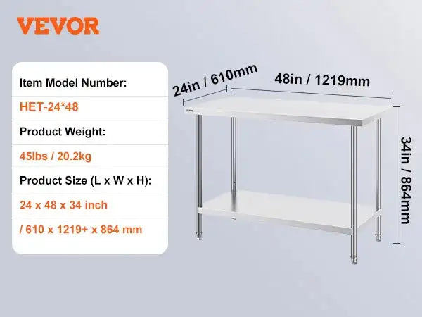 Stainless Steel Prep Table Heavy Duty Restaurant Grade Table 24x48inch / france
