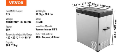 8L To 75L Car Refrigerator Outdoor Icebox Bluetooth C75 / spain