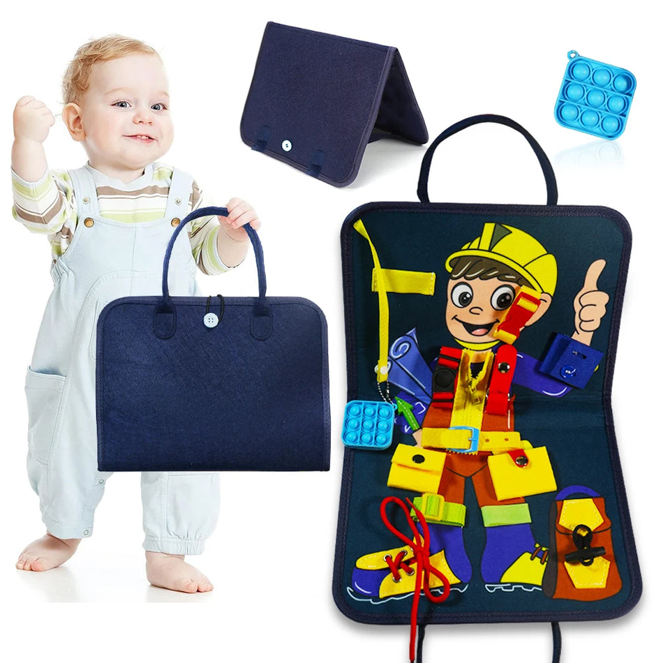 Montessori Busy Board For Kids &ndash; Travel Friendly Fine Motor DEEP BLUE