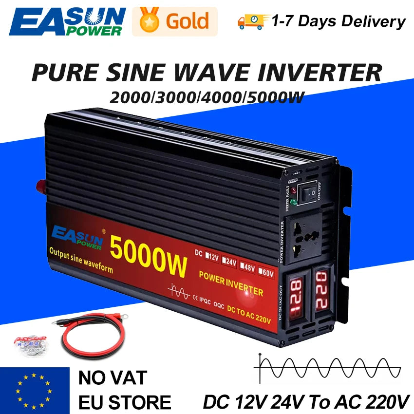 Puhdas sinimuotoinen DC-AC-muunnin 12V - 24V 230V 3000W