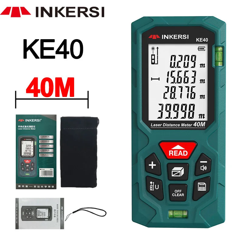 INKERSI High Precision Laser Distance Meter - 40M/70M/120M Measurement Tools KE40 40m