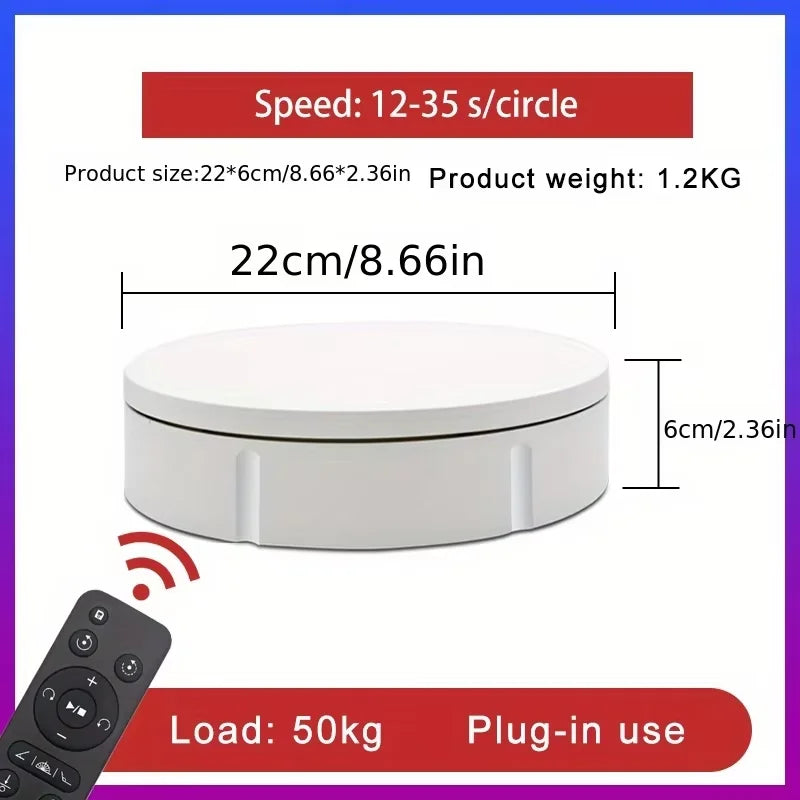 Electric Rotating Display Stand - 3 Speeds, 360&deg; Rotation, USB/Battery Powered 22cm White