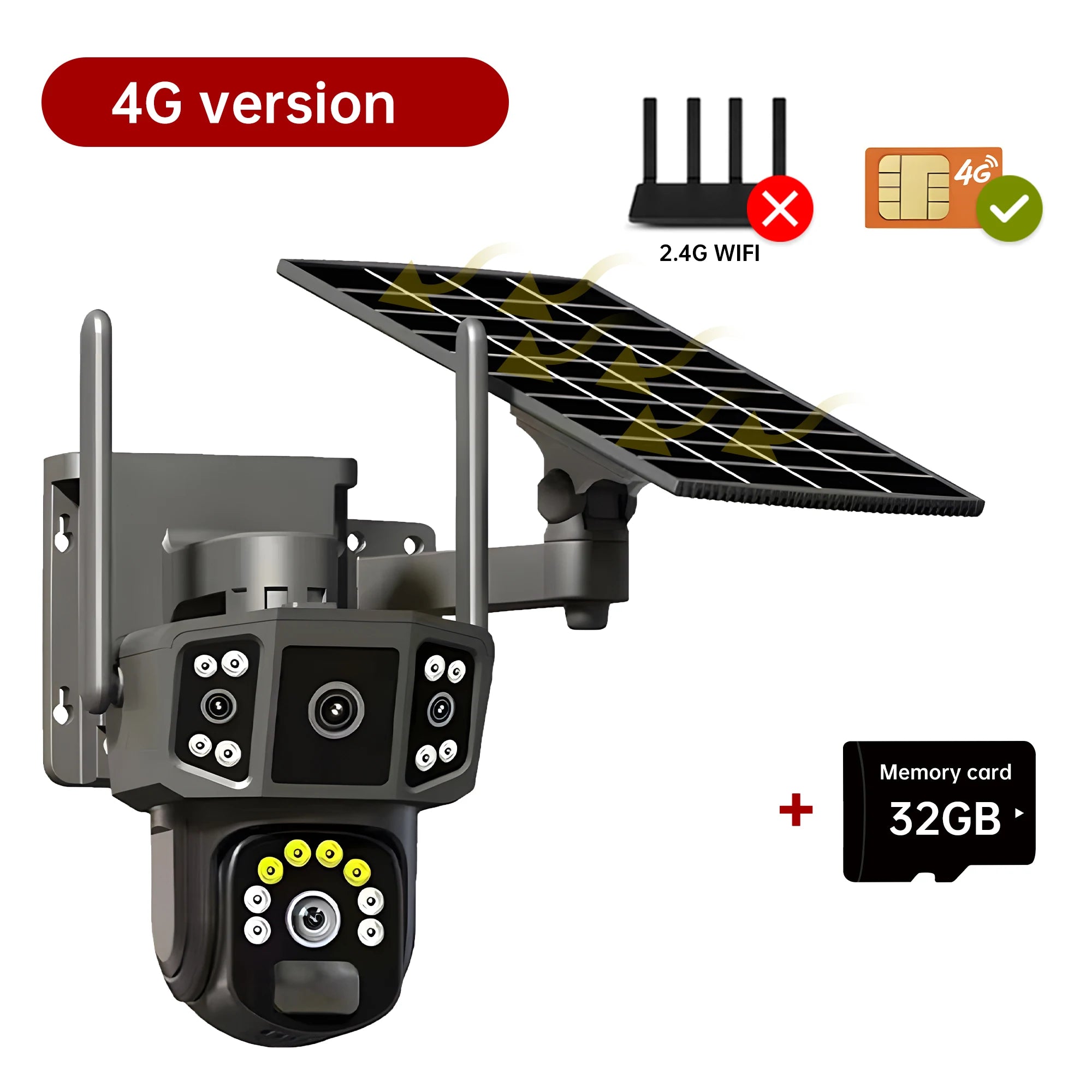 V380 Pro 10X 4K dual lens outdoor security network camera wireless WIFI solar closed-circuit television,4G sim solar cameras 4G Camera 32G / 4mm / CHINA