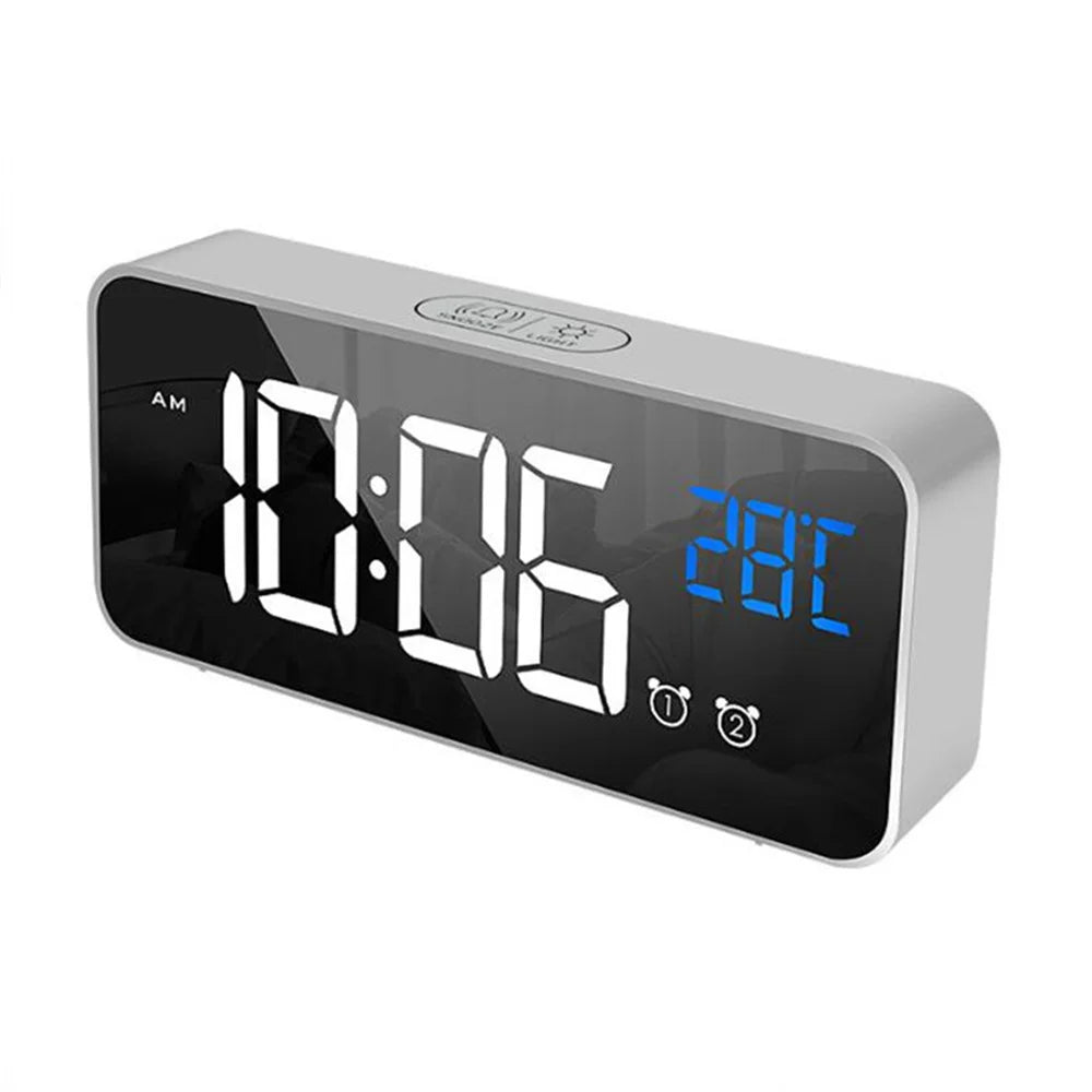Voice Control Digital Alarm Clock with TEMP, Dual Alarms, Snooze &amp; Night Mode Silver